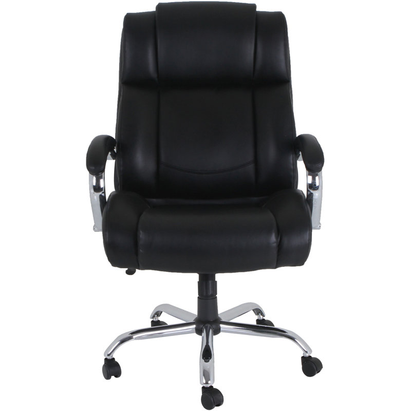 Big and Tall Black Leather Office Chair with Metal Base
