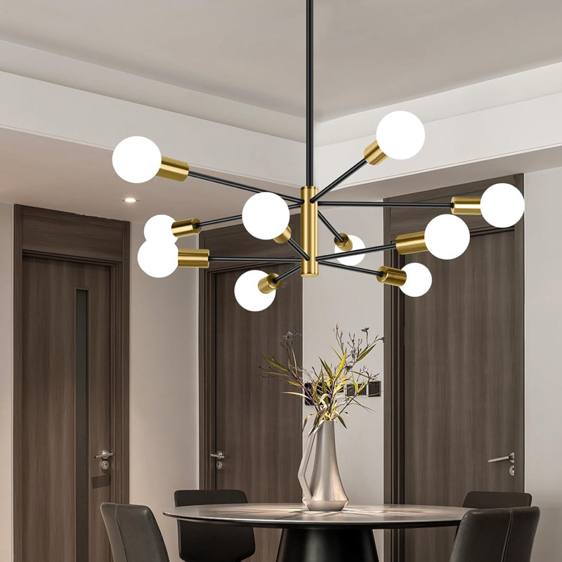 Lustre Spoutnik léger avec hauteur réglable, luminaire de style Mid-Century doré pour salle à manger, chambre à coucher, salon, cuisine et vestibule