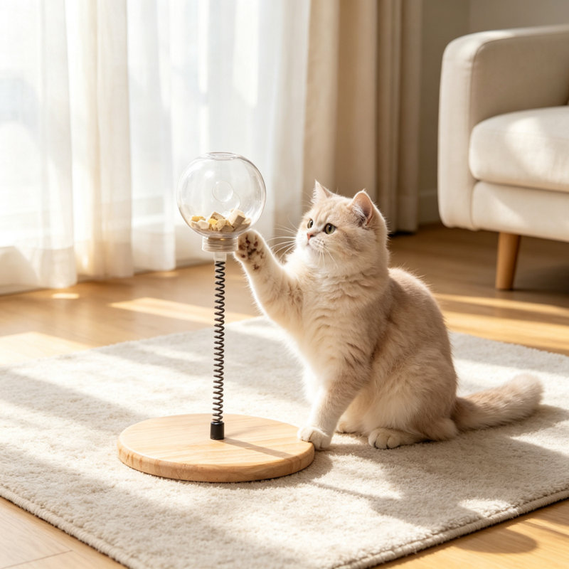 Jouet pour chat en bois avec distributeur de friandises en bois