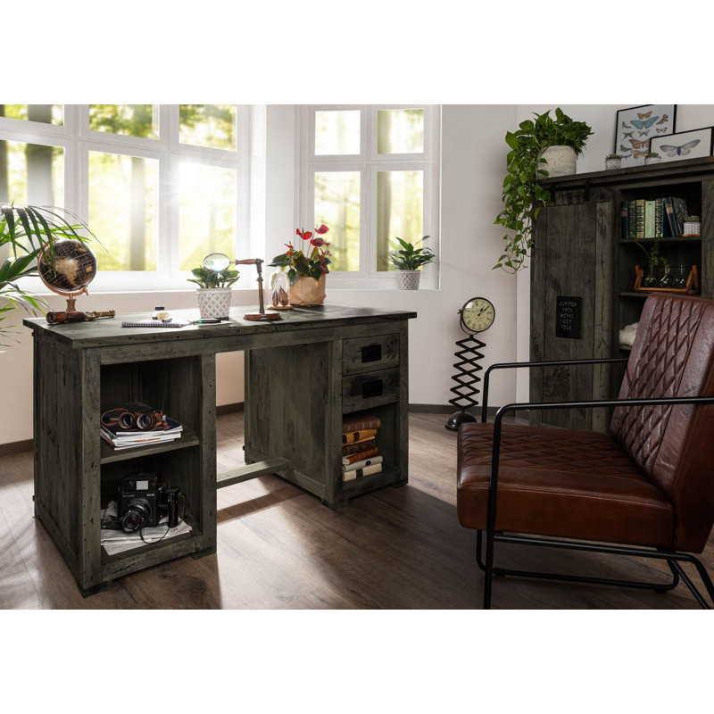 Railway Solid Wood Writing Desk, Grey