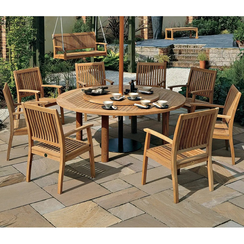Drummond Outdoor Round Teak Dining Table, 28" H x 59" W x 59" D