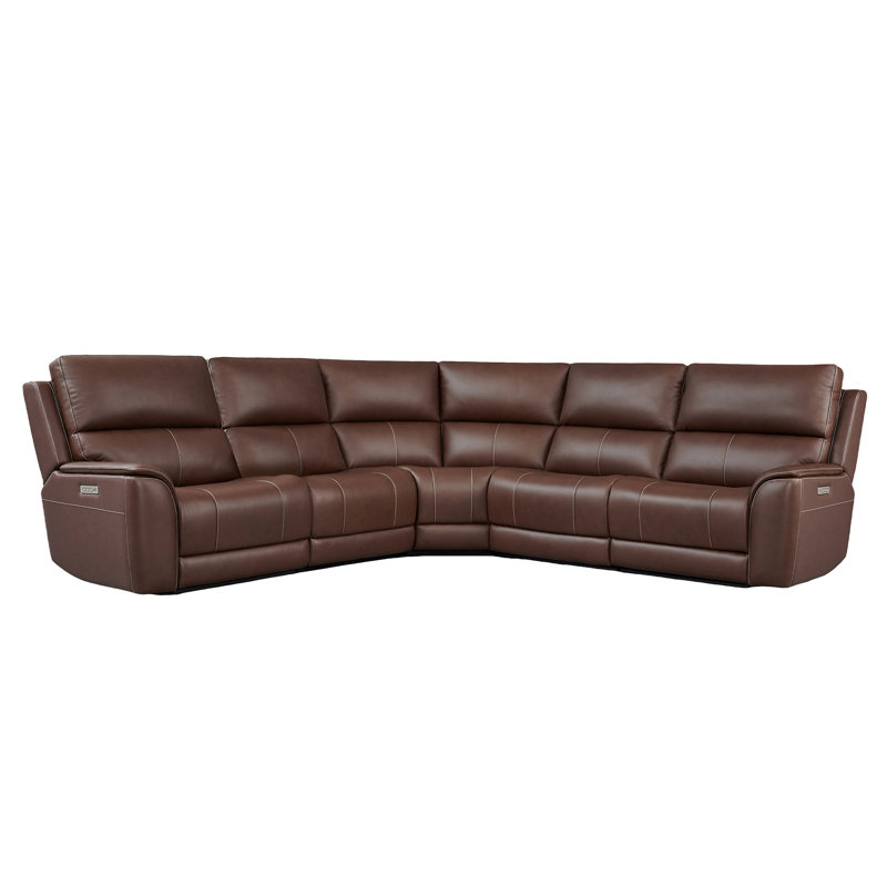 Canapé modulaire inclinable en cuir surdimensionné de 123 po à triple puissance inclinable avec soutien zéro, Marron foncé