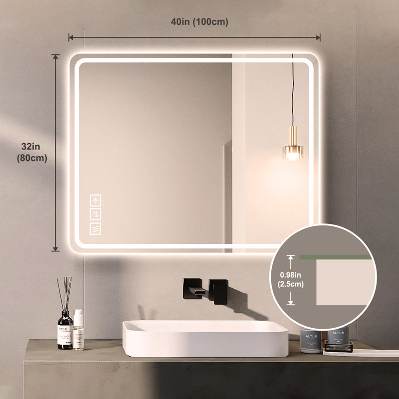 Miroir de salle de bain à DEL avec miroirs de salle de bain avec lumières avant murales et anti-buée