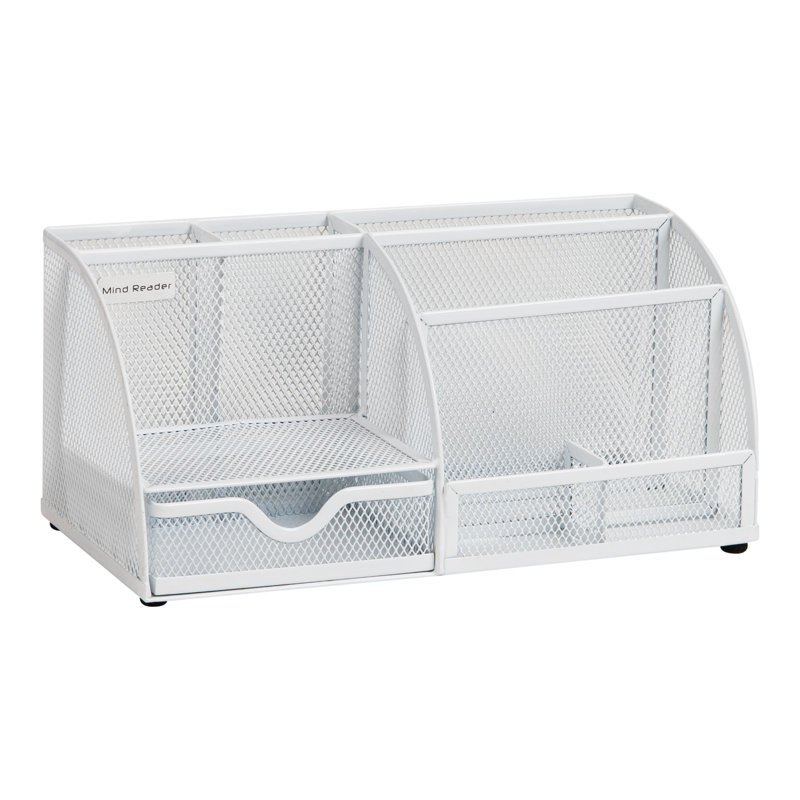 Mind Reader Desktop Organizer, File Storage, Accessory Storage, Workspace, Office, Metal Mesh, 11"L x 5.5"W x 5.25"H, White