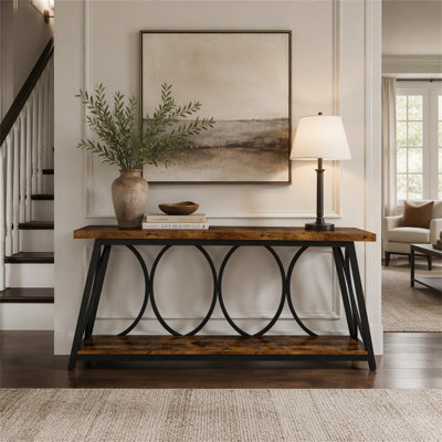 2-Tier Industrial Sofa Table, 70.9" Extra Long Console Table Behind Couch with Shelves