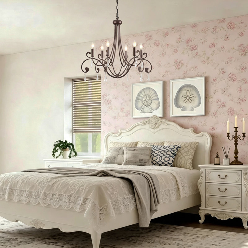 6-Light Dimmable Steel Candle Style Chandelier