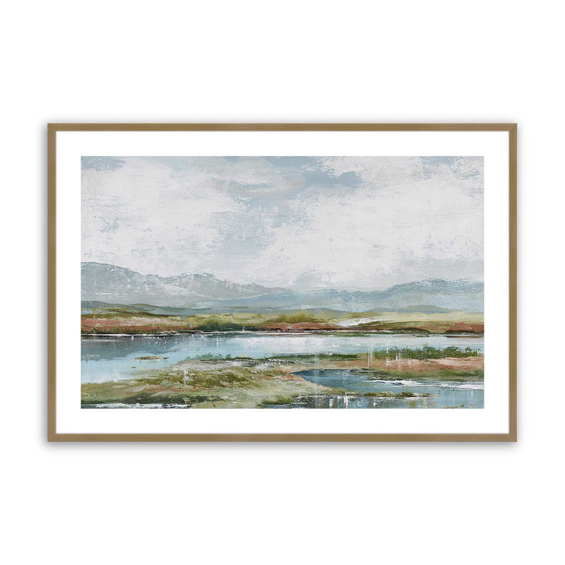 Lakeside Af après-midi, reproduction encadrée sur papier, Or brossé, H 19,25 po x l 25,25 po x P 1,25 po