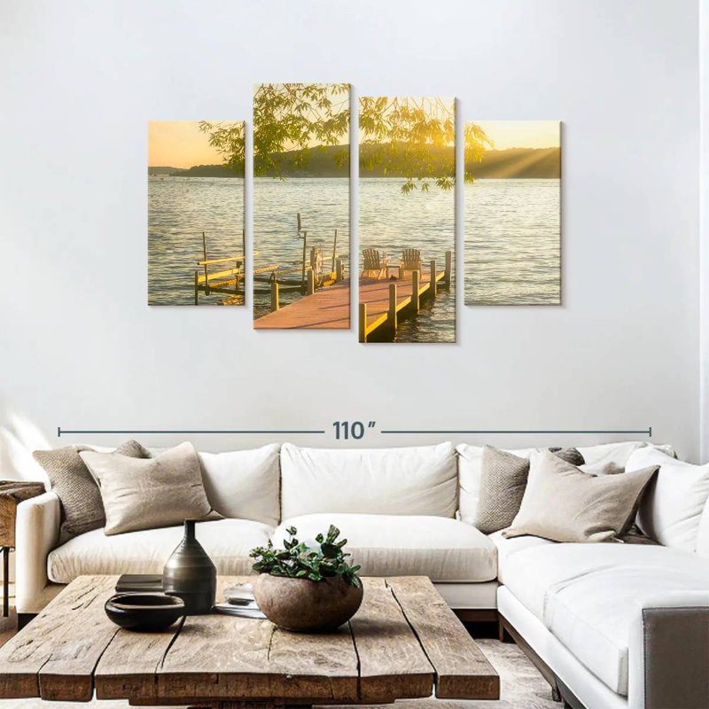 Quai du coucher du soleil sur le lac Léman à Alvord, H 48 po x l 75 po