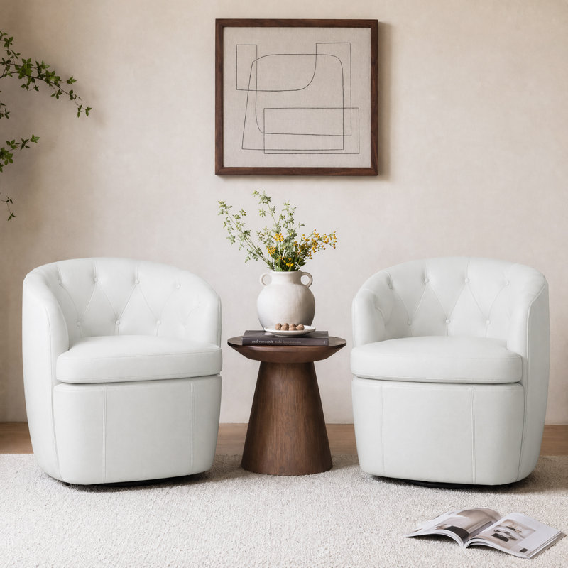 Classic Tuffted Upholstered Swivel Barrel Chair with Unique Recessed Arms, Black