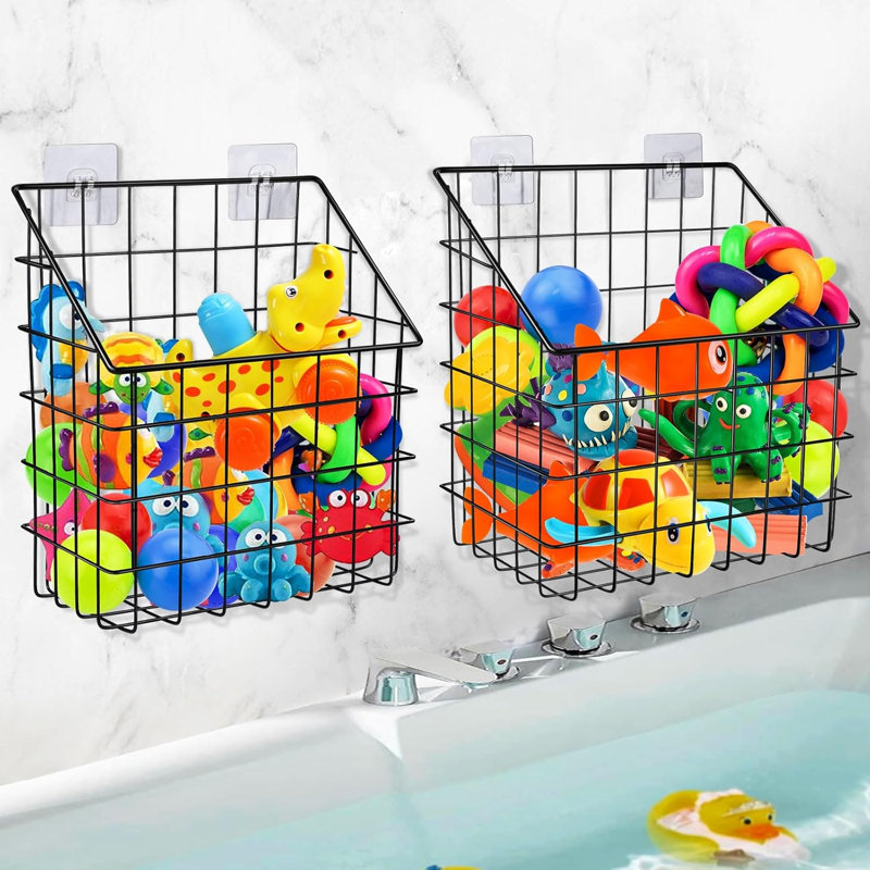 Ensemble de 2 paniers de rangement pour jouets de bain, grand panier en métal antirouille