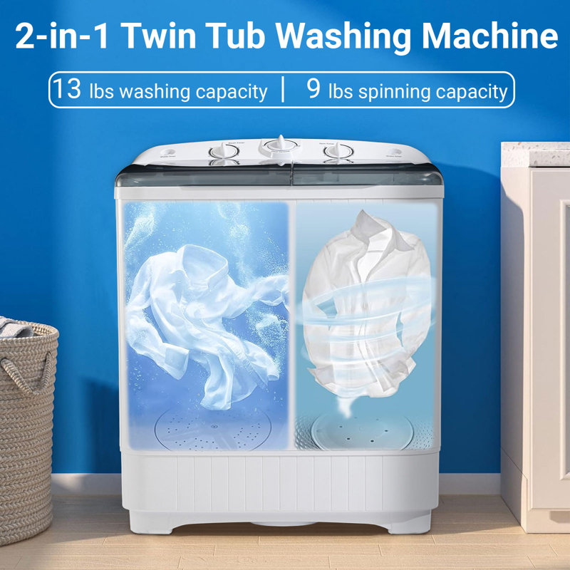 Portable Washing Machine, Twin Tub 22 Lbs Capacity with Drying Rack, Compact Laundry Washer(13 Lbs) and Spinner(9 Lbs) Combo, Durable Design, Timer Control, Small Laundry Machine for RV, Apartments, Dorms