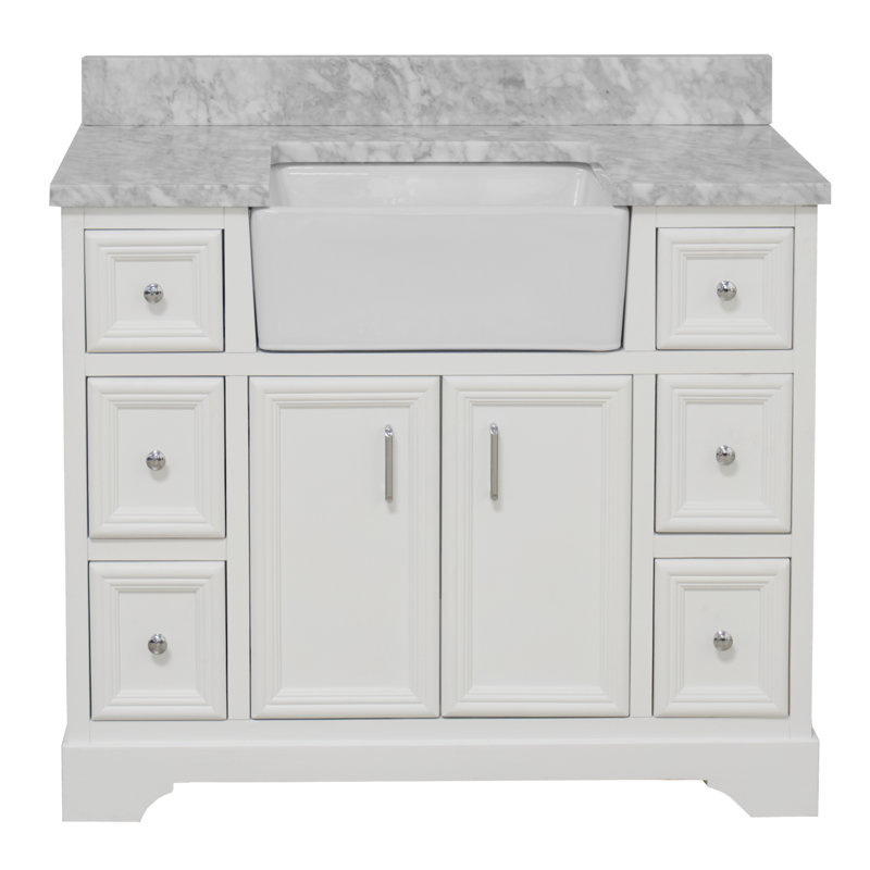 Ensemble de meuble-lavabo simple 42 po Emiliano, Blanc, Marbre de Carrare