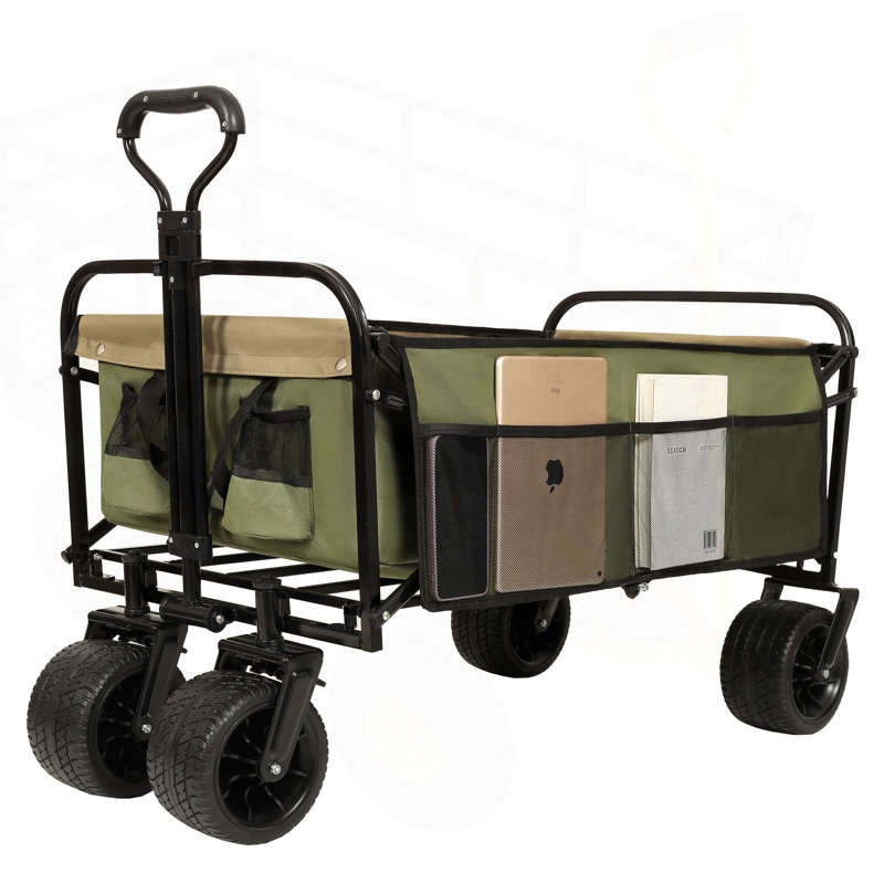Chariot de chariot pliable d'une capacité de 440 lb avec système de cerclage et doublure en plastique 3 pièces, idéal pour la plage, le camping et le jardinage