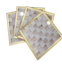 Mocha Check Glass Coasters, Mocha