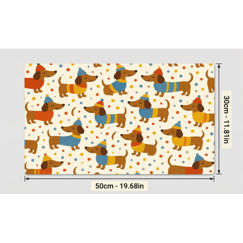 Tapis antidérapant mignon pour animaux 20 po x 12 po, motif à pois coloré, tapis d'alimentation pour chat et chien facile à nettoyer et à séchage rapide