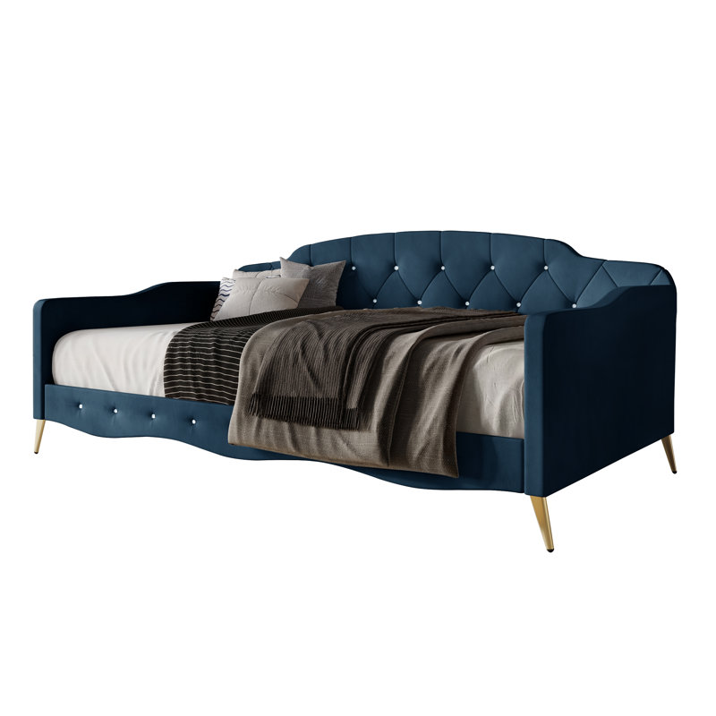 Arwilla Twin Size Daybed in Velvet, Navy Blue Velvet
