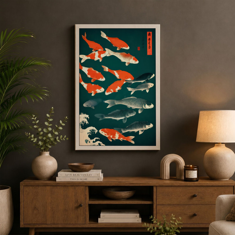 Koi Study Japandi - Print, 24x16 - 61.0 x 40.6 cm, Black Border
