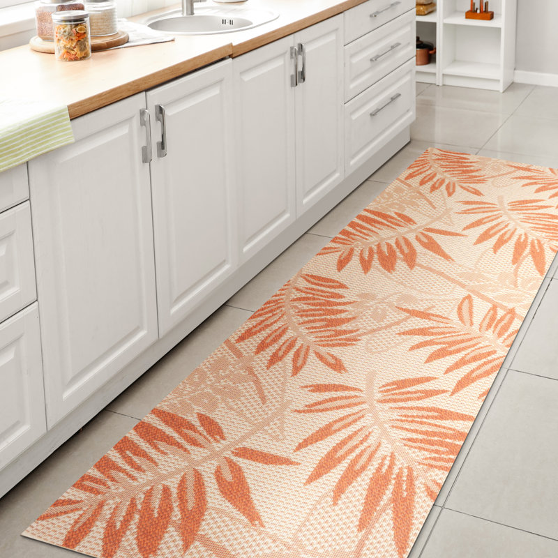 Tapis crème / orange Hallas Tropical, Tapis de couloir 2 pi x 8 pi