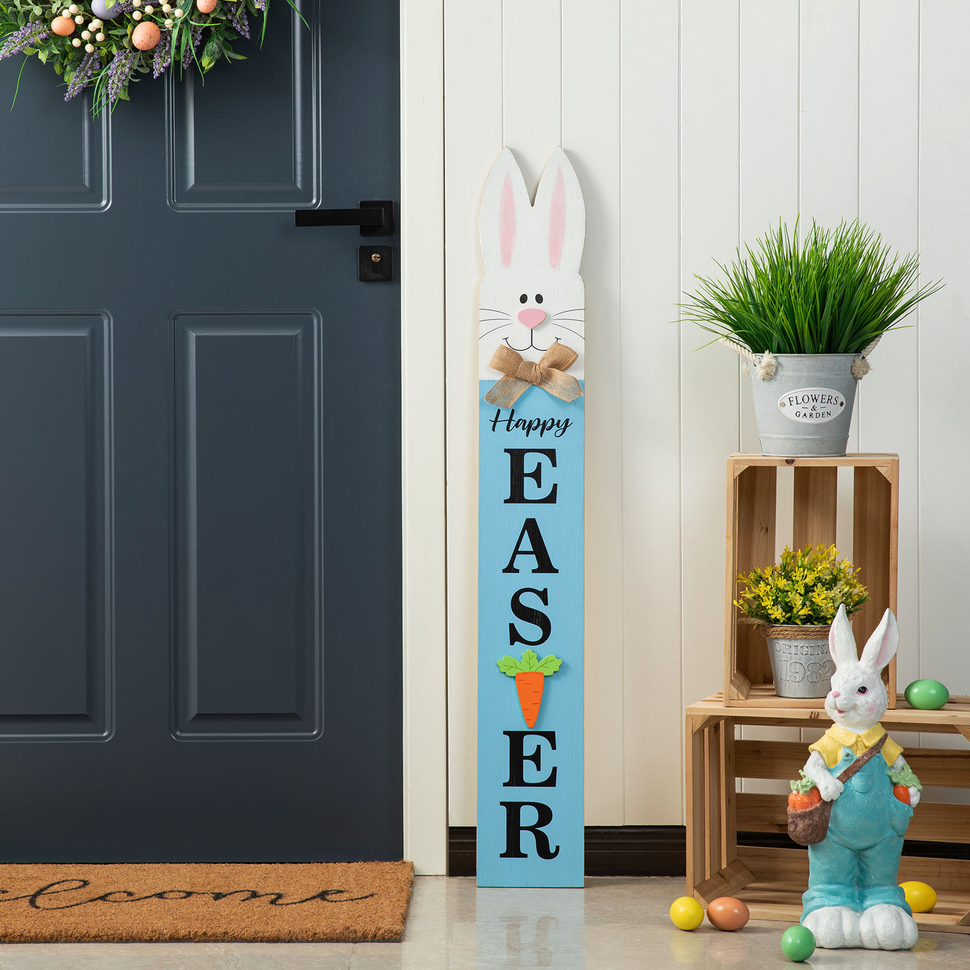 42"H Wooden Double-Sided Easter Welcome Porch Sign With Bunny Ears