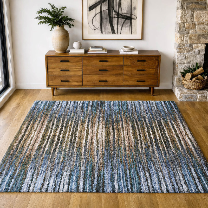 Tapis à poils longs de qualité supérieure lavable à la machine Dream ADS604, Blue, 9' x 12'