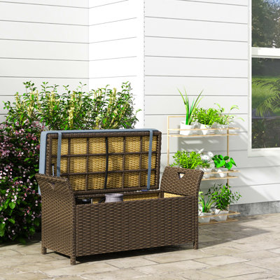 Banc de rangement bleu foncé, 27 gallons, avec coussin et poignées, augmentez la capacité de votre jardin extérieur