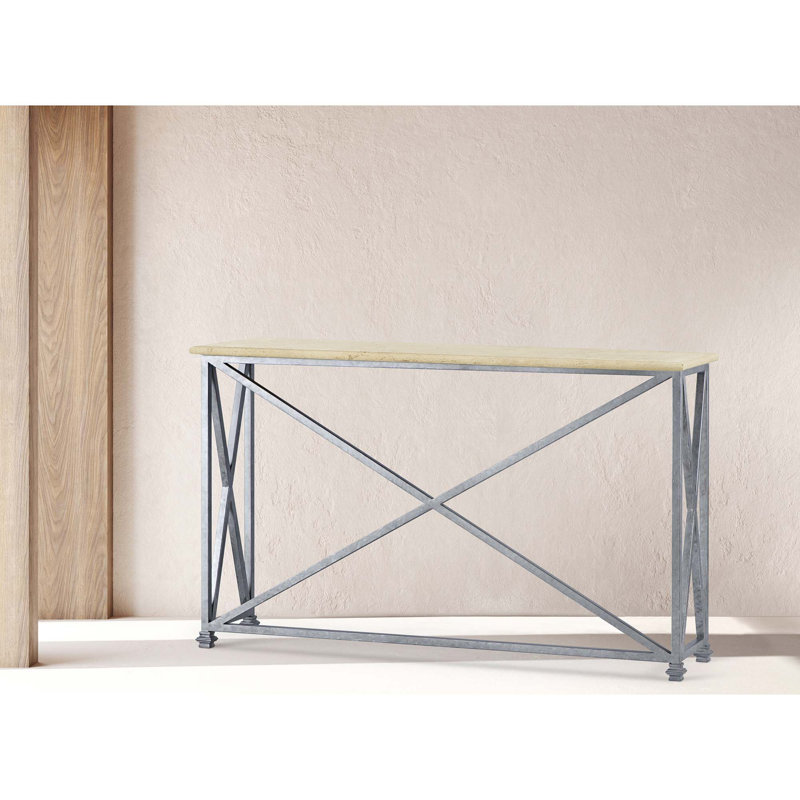 Medallion 60'' Console Table, Royal Silver, 34"H x 45"W x 15"D, Carrera Marble
