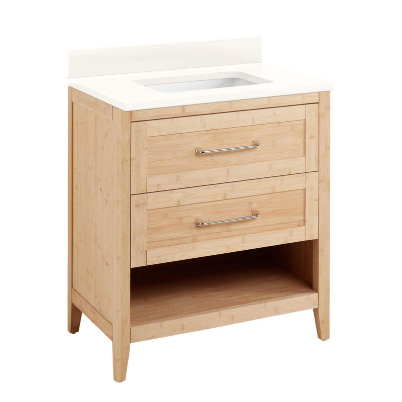 Burfield 30" Single Bathroom Vanity Set with Rectangular Undermount Sink, Arctic White Quartz, No Faucet Hole, White