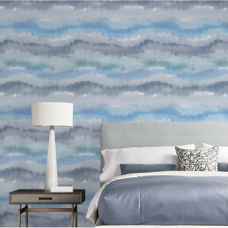 Luxe Haven Ikat Waves Peel and Stick Wallpaper, Lakeside