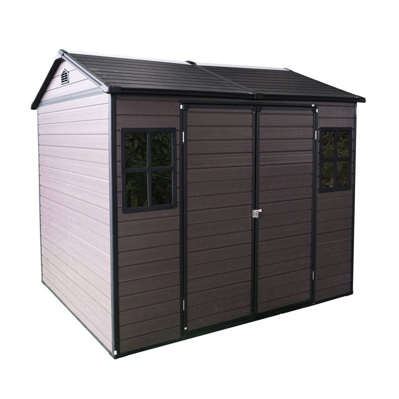 8X6ft Resin Shed For Garden - Waterproof With Lockable Door, Two Windows & Floor Outdoor Storage Black Windows, Door Garden, Patio
