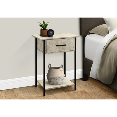 Table d'appoint 24 po avec tiroir - stratifié pierre crème et petite tablette de rangement rectangulaire noire