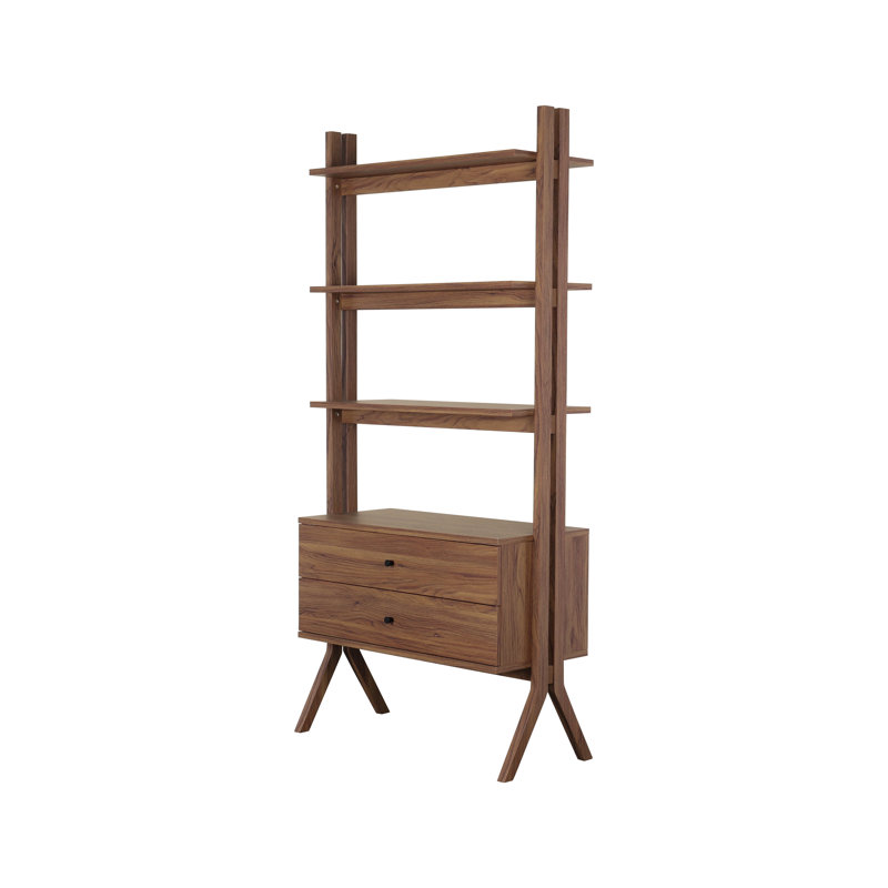 71"H x 33"W 3-Tier Crookston Bookshelf with 2 Drawers