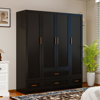 Armoire-penderie sur pied pour chambre à coucher, armoire à 4 portes avec tiroirs