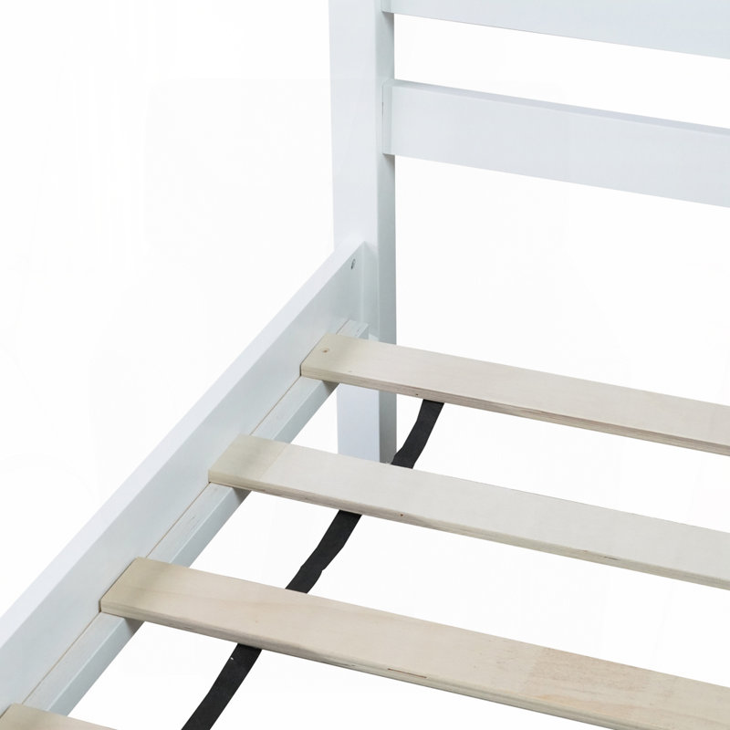 Lit simple avec tête et pied de lit, lit en bois d'hévéa, blanc, Blanc