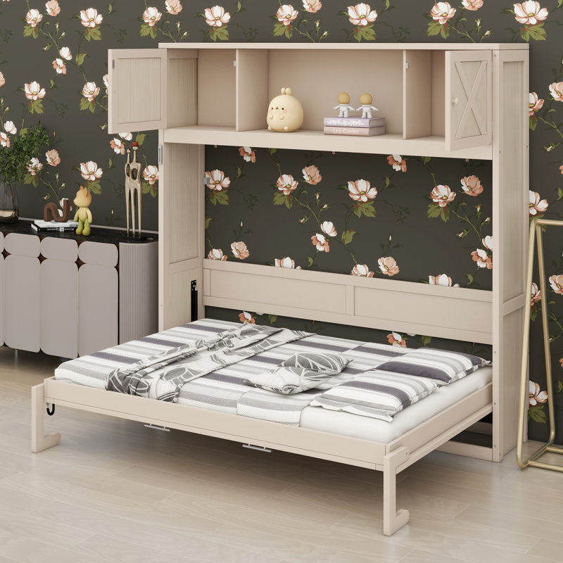 Lit escamotable avec armoires de rangement, Beige