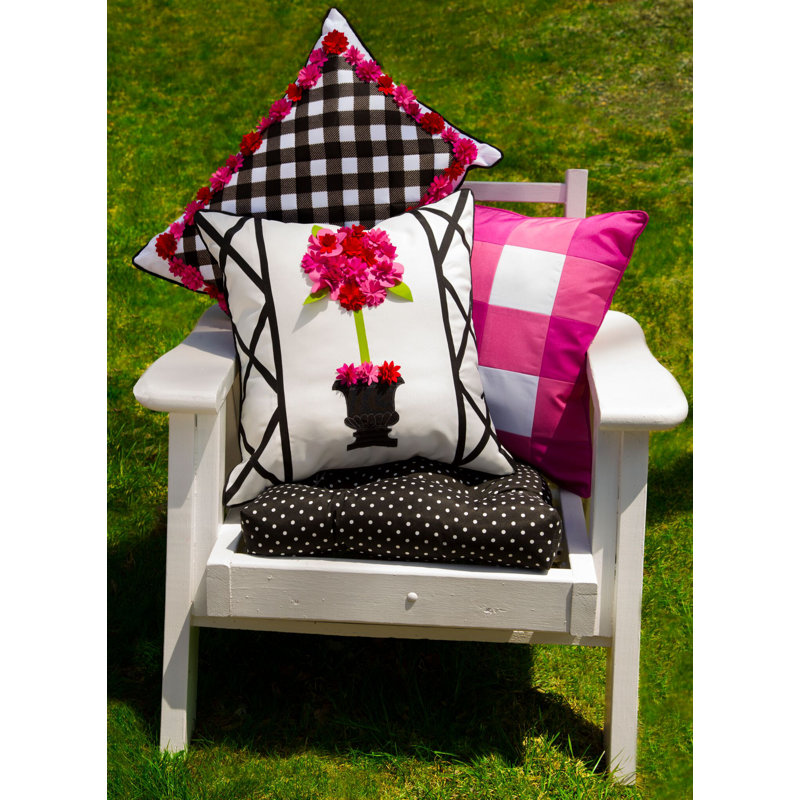 Edie@Home Gingham Outdoor Reversible Throw Pillow, Pink