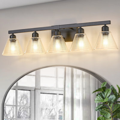 Luminaire de salle de bain 4 lumières avec luminaire moderne noir avec abat-jour en verre transparent
