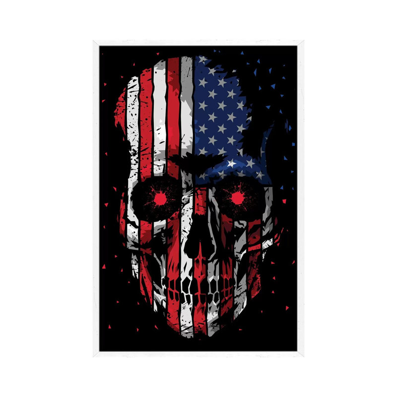 American Skull by Alberto Perez - Print on Canvas, White Framed, 66.04cm H x 45.72cm W x 3.81cm D