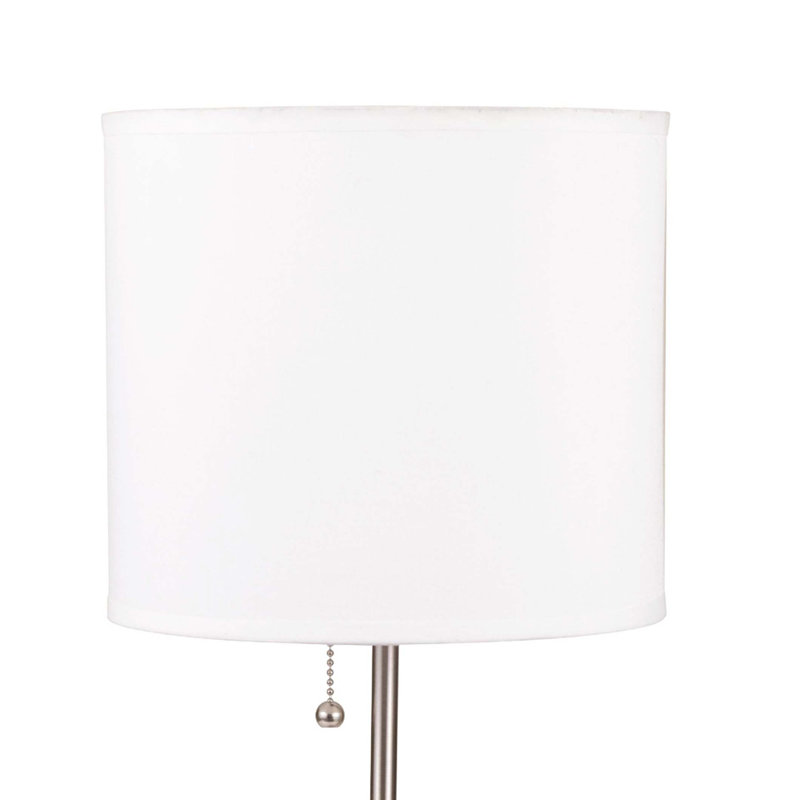 Lampe de table haute 19 po en métal avec finition argentée, abat-jour blanc