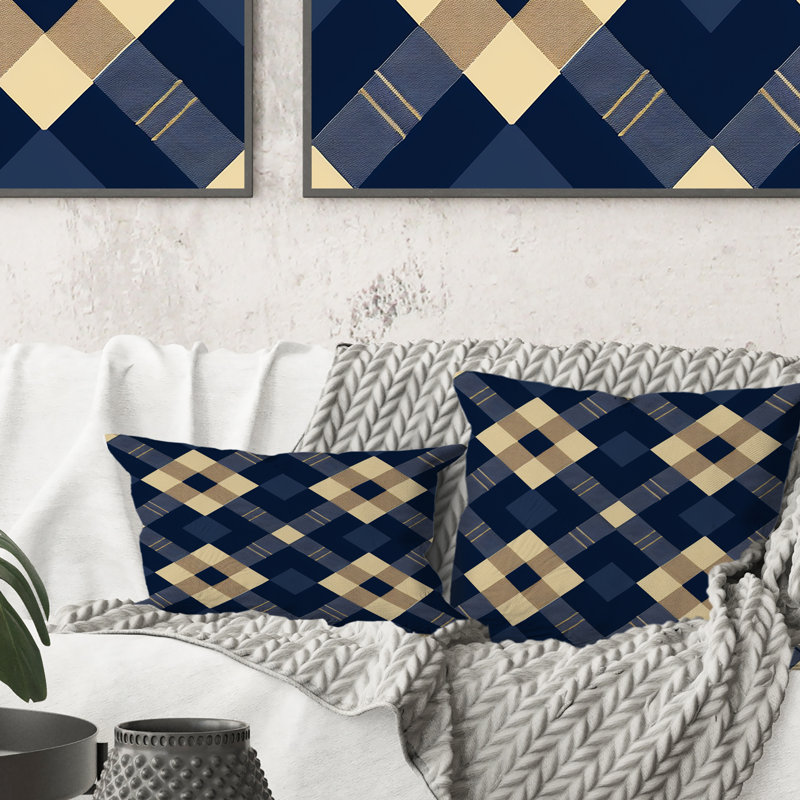 Imprimé vichy bleu et jaune - coussin décoratif moderne, H 18 po x l 18 po