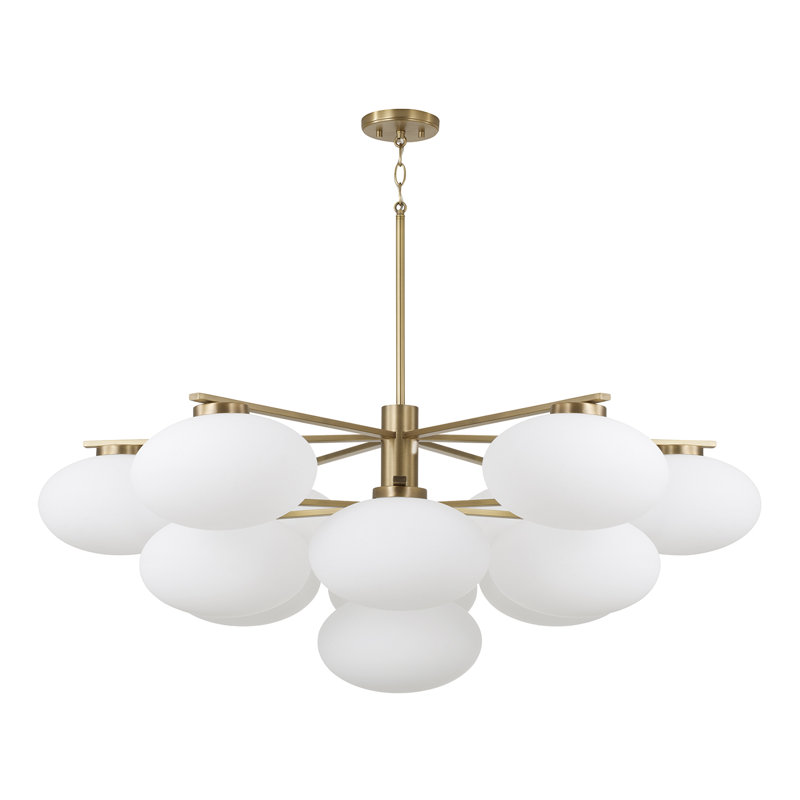 45.5" W x 17.75" H 10-Light Two-Tier Chandelier in Matte Black with Soft White Glass Oval Globes, 45.5"W x 17.75"H, 13