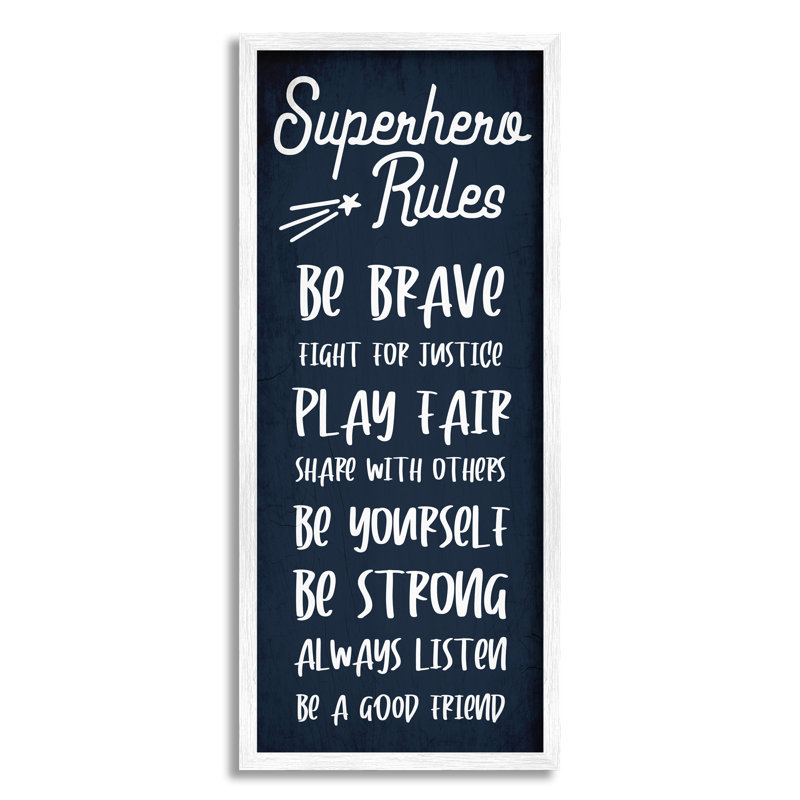 Brave Superhero Rules Kid's Blue, H 30 po x l 13 po, Estampe numérique encadrée blanc bord de mer