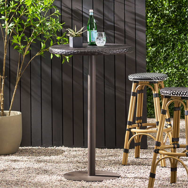 Table de bar d'extérieur ronde en rotin de polyéthylène de 26 po, Multibrown