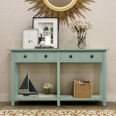 Leshelle Wood Storage Console Table With Drawers and Bottom Shelf