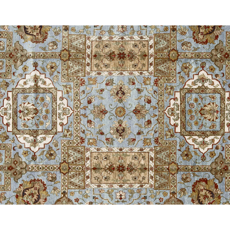 Tapis bleu et ivoire de haute qualité noué à la main