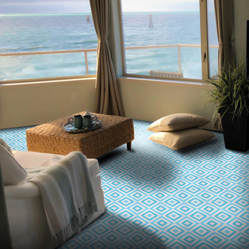 Mazagan 8" x 8" Cement Patterned Wall & Floor Tile, Two Toned Blues