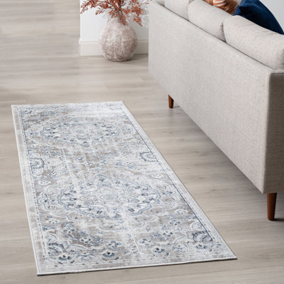 Conda Oriental Gray & Blue Indoor Area Rug for Living Room, Dining Room, Bedroom