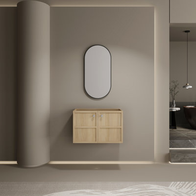 Meuble-lavabo mural 30 po, 2 portes à fermeture douce, chêne (sans le lavabo)