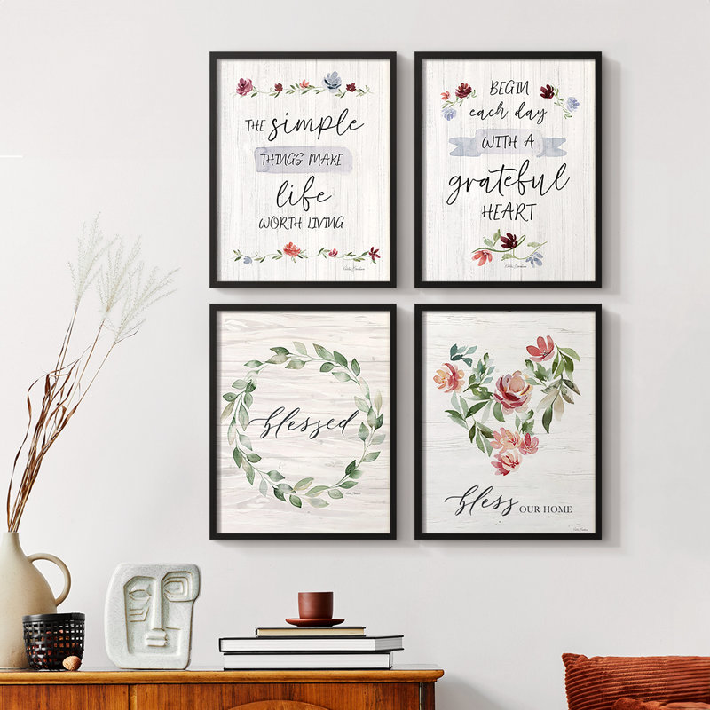 «The Simple Things», ensemble de 4 reproductions encadrées, H 10 po x l 32 po, Cadre noir