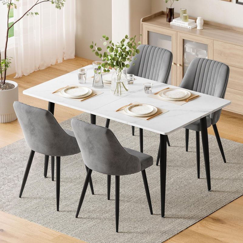 Dining Set, White, 4, Grey