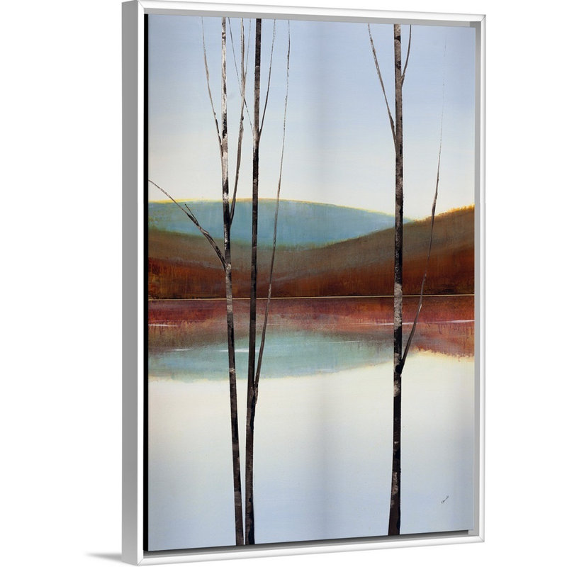 « calme eaux i », peinture sur toile, H 31,7 po x l 21,7 po x P 1,75 po, Cadre flottant blanc